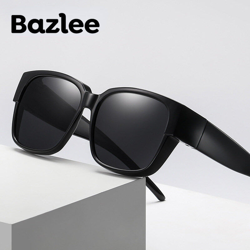 Bazlee Polarized Fit Over Sunglasses for Men Women Unisex Glasses Mirror Square Trends Glasses Outdoor Driving Shades Camping Hiking Fishing Oculos De Sol Femininos