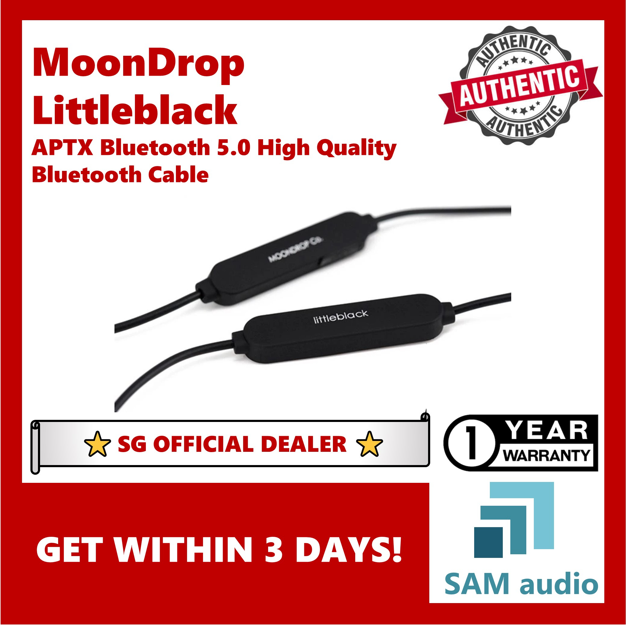 [?SG] Moondrop Littleblack, Bluetooth 5.0 Cable for IEM, Qualcomm aptX, 2 pin, Hifi Audio