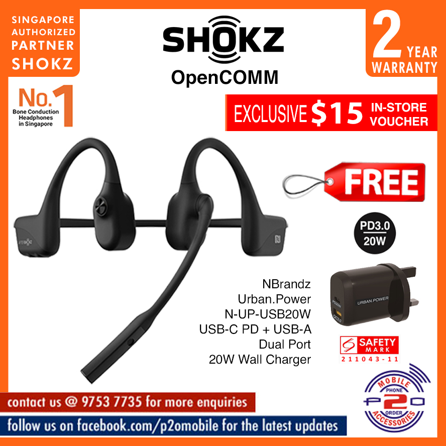 Shokz OpenComm (formerly AfterShokz OpenComm) Bone Conduction Stereo Bluetooth Headset