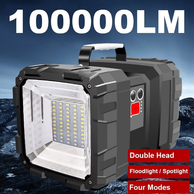 【Ready Stock】Original Super Bright 100000LM 40W Double Head Handheld LED Spotlight Flashlight Searchlight Waterproof Rechargeable Floodlight LED Work Light Outdoor Hiking Camping Lantern