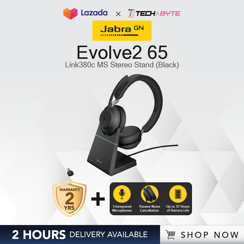 Jabra Evolve2 65 Link380c MS Stereo Headphone with Stand-Black (2 HOURS DELIVERY AVAILABLE)