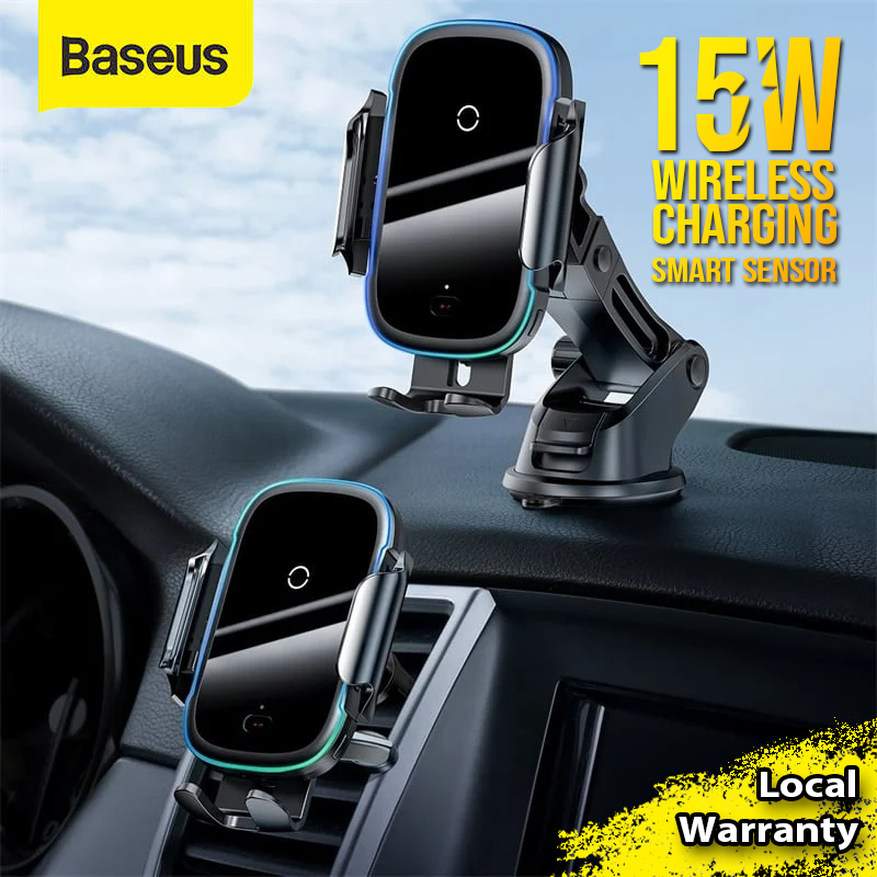 BASEUS 15W Light Electric Dashboard / Air Vent Fast Wireless Charger Car Mount Phone Holder for iPhone 12 11 XS XR  Pro Max Samsung Note 20 / Note 10 9 8 Plus Huawei P40 30 Pro -Black