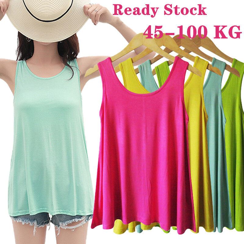 Ready Stock Summer Women's Camisole plain Tank Top Modal Loose Plus Size Bottoming Ladies Solid color Cotton Casual Vest 45-90 kg