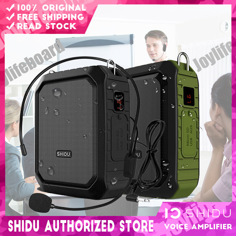 SHIDU S618 Wired Voice Amplifier Supports Bluetooth with 18W Speaker Wired Microphone Headset Portable Waterproof Bluetooth Speaker Rechargeable PA System for Outdoors Teachers Shower (English Voice)