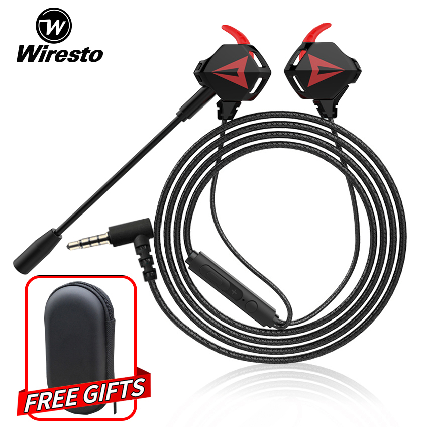 Wiresto Gaming Earphone In Ear Headphones Wired Earbuds Sport Noise Cancelling Stereo Headset with Microphone Dual Driver Super Bass Free Case