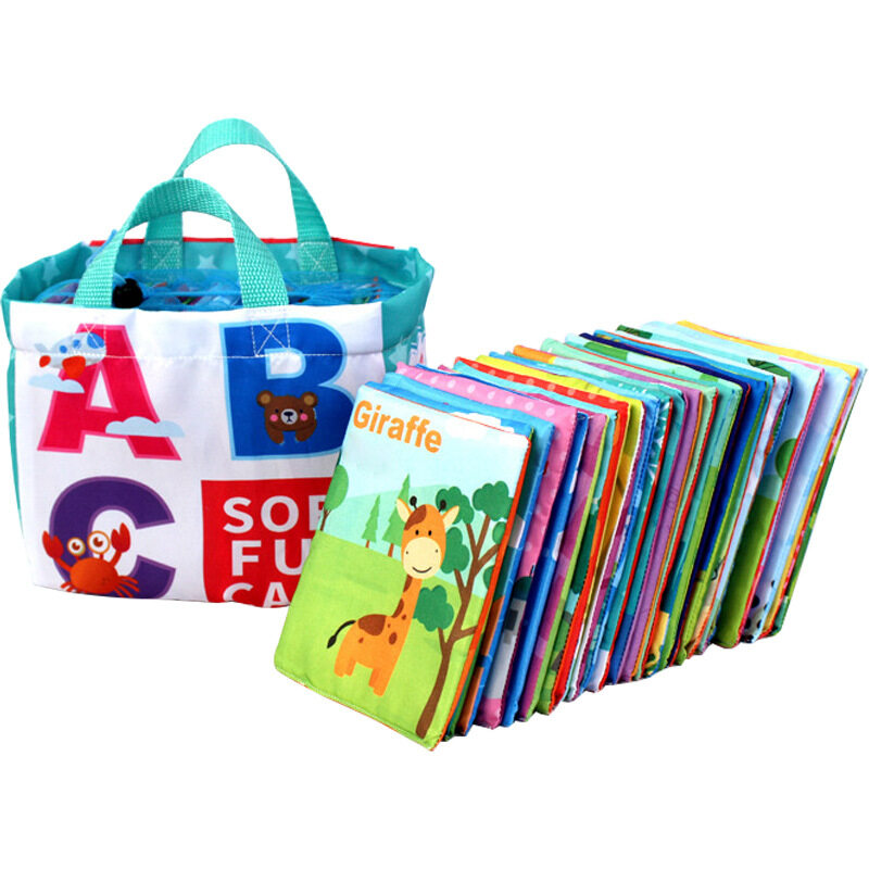 AliToys alphabet flash cards Educational Toys Set 0-12 Months Baby Learning Language Quiet Cloth Book First Kids Soft Books Animal English Learning Card Can be washed