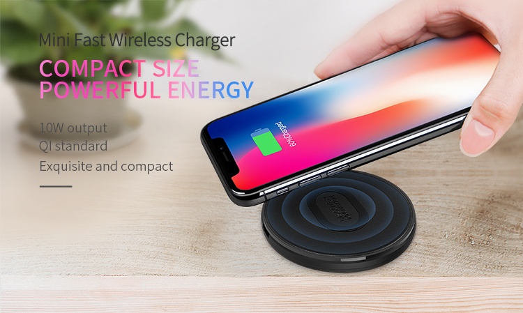 Mini Wireless High Speed Charger 10W Output Fast Charging Leather Non Slip Power Smart Intelligent Chip High Conversation Compact Portable Silicone Over Protection Qi Standard