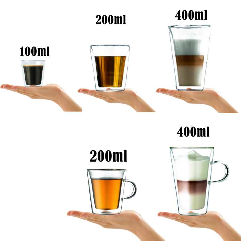 Bodum Microwave Safe Glass Cup Coffee Cup Mugs Double Wall Glass Mug for Cappuccino Latte Espresso Coffee, hot&cold beverage safe, borosilicate glasses milk tea juice cup