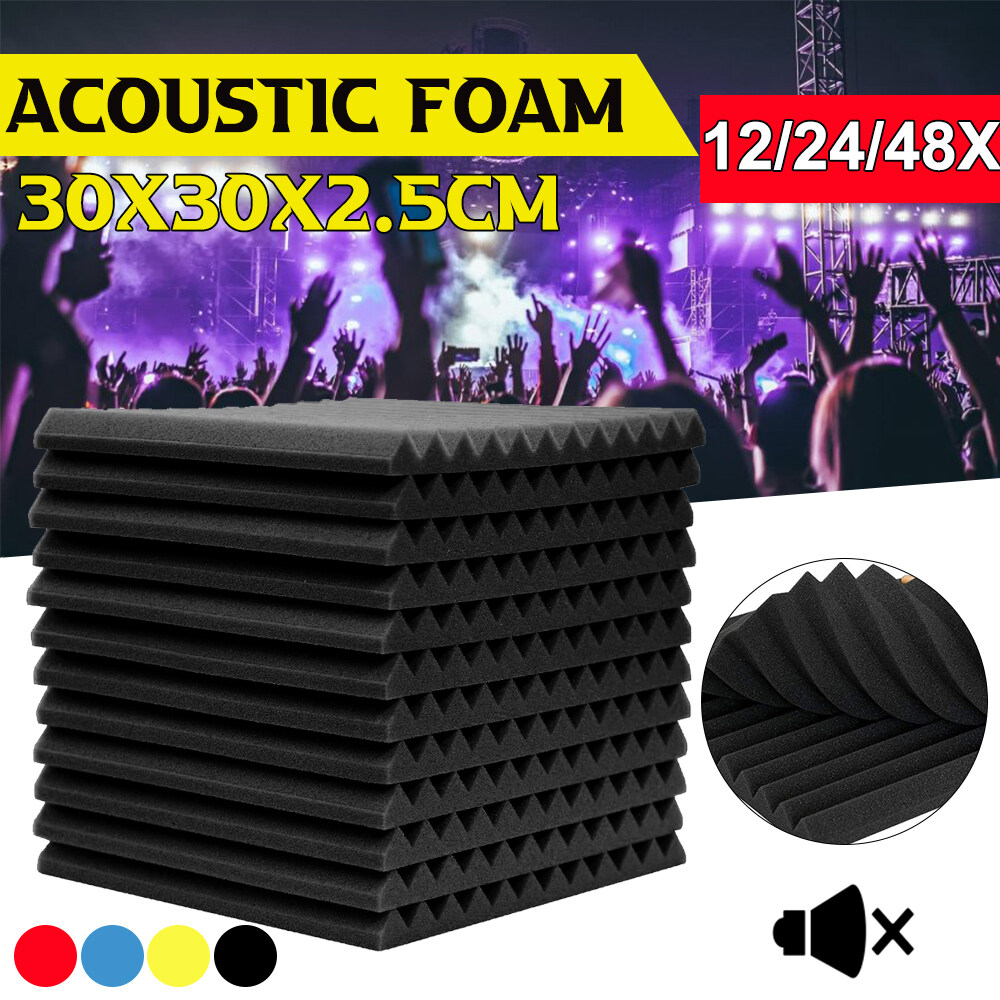 Geepro 30x30x2.5cm 12pcs Thick Soundproof Studio Acoustic Foam Sound Absorbtion Proofing Panels Tiles Wedge Sound Proofing Foam Wall